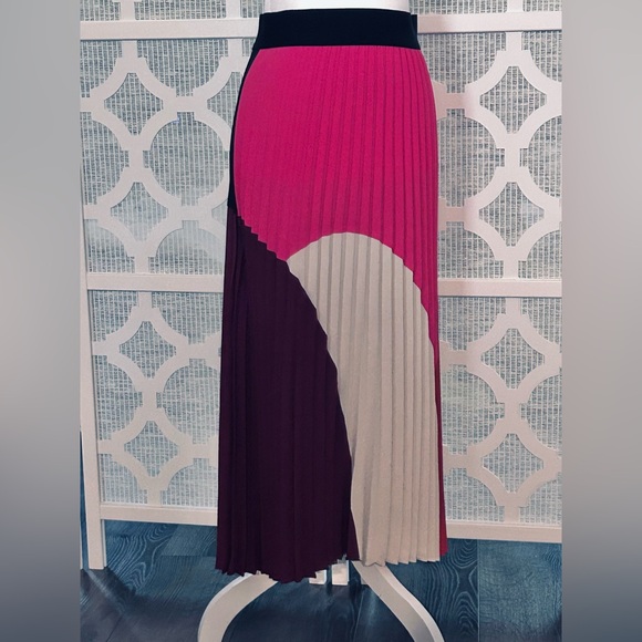 Mod Colorblock Midi Pleated Skirt Ballet Retro Vintage Vibe Alfani Med  Pink Red - Picture 7 of 13